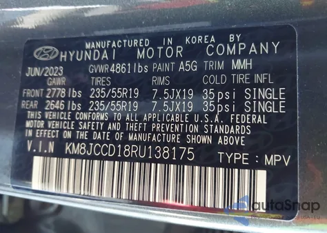 2024 Hyundai Tucson Hybrid Sel Convenience from USA, damaged, VIN KM8JCCD18RU138175